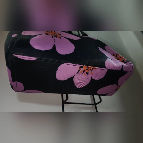 Kate Spade Floral Black Purple Tropical Shoulder Purse Hawaiian Print - Picture 8 of 11